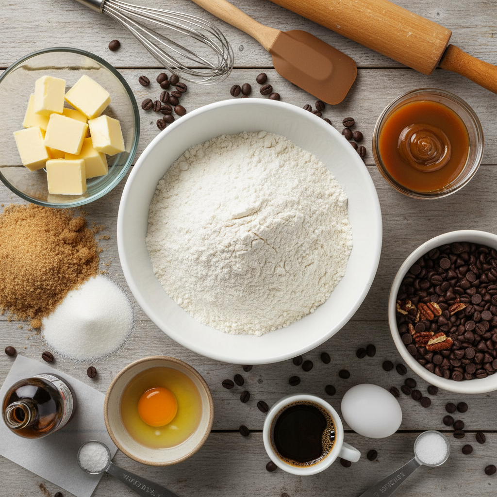Mixing bowls and baking tools arranged on kitchen countertop