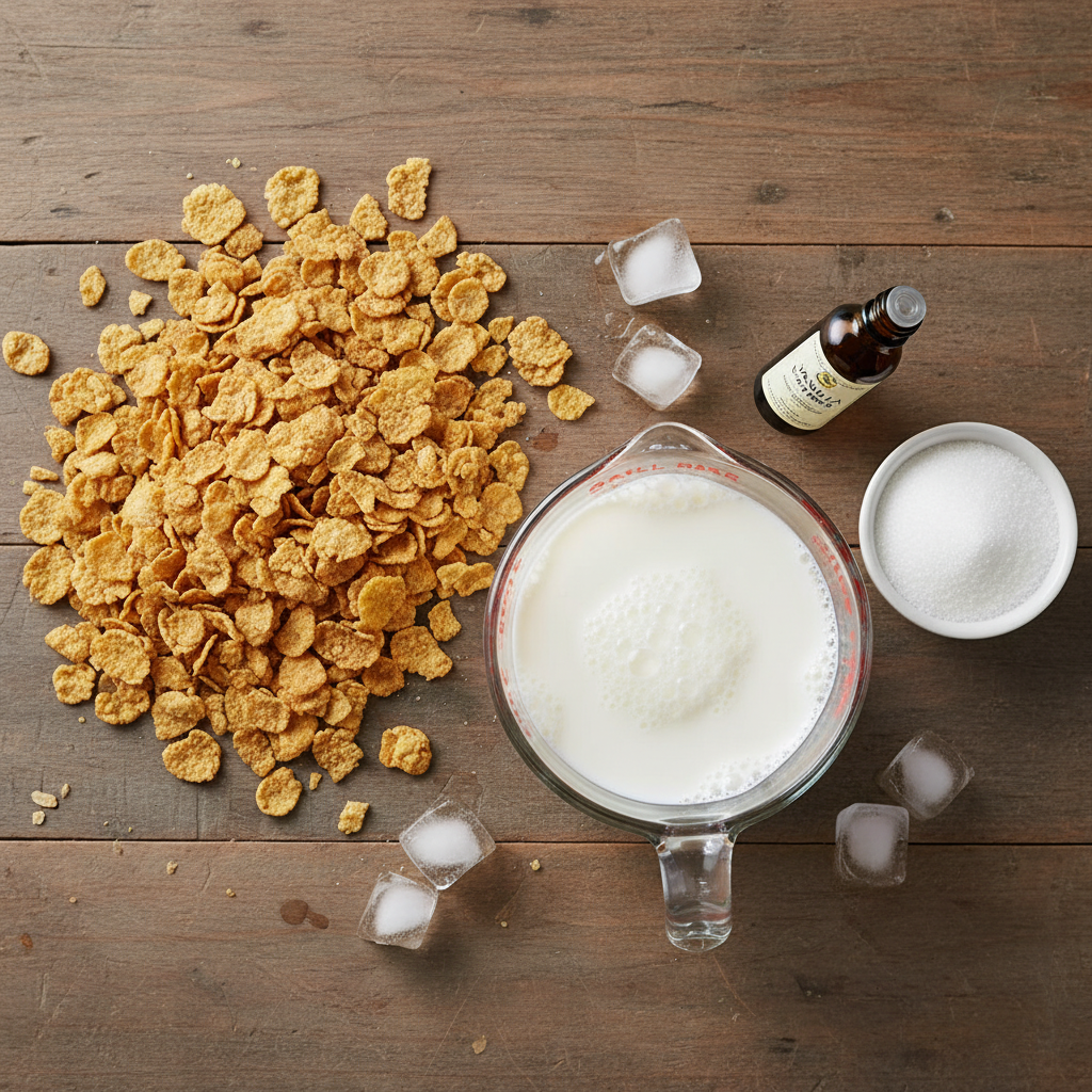Ingredients and tools for Cereal Milk Frappe
