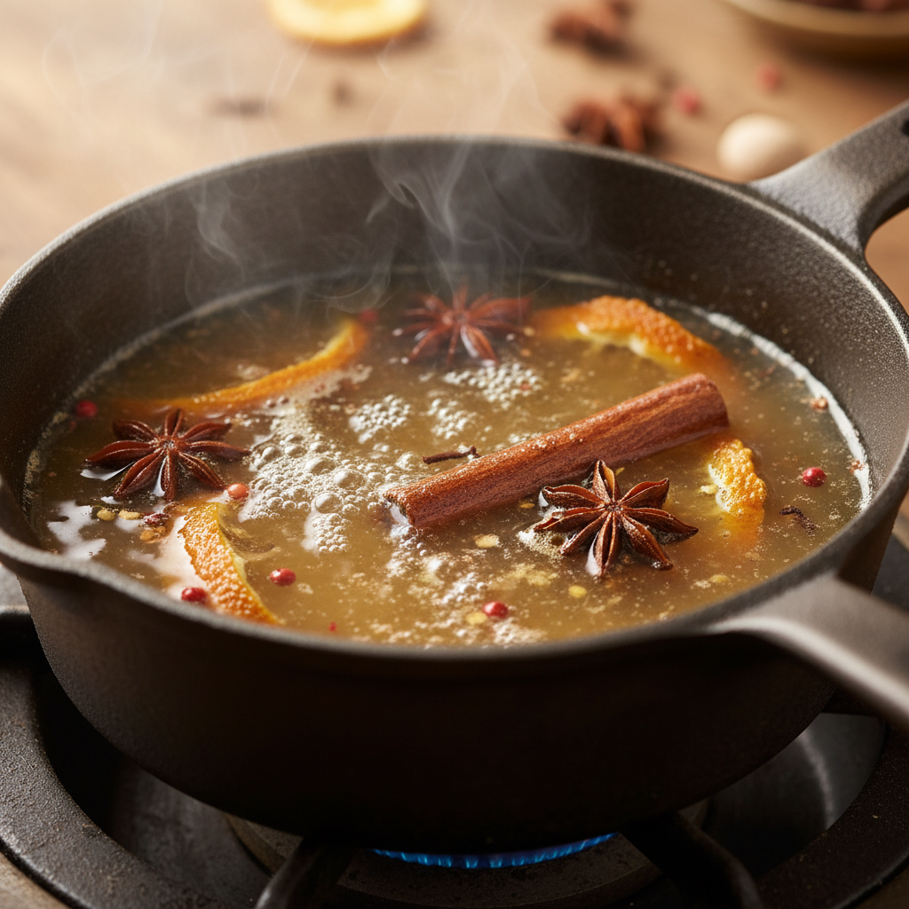 Simmering the spices for chai latte