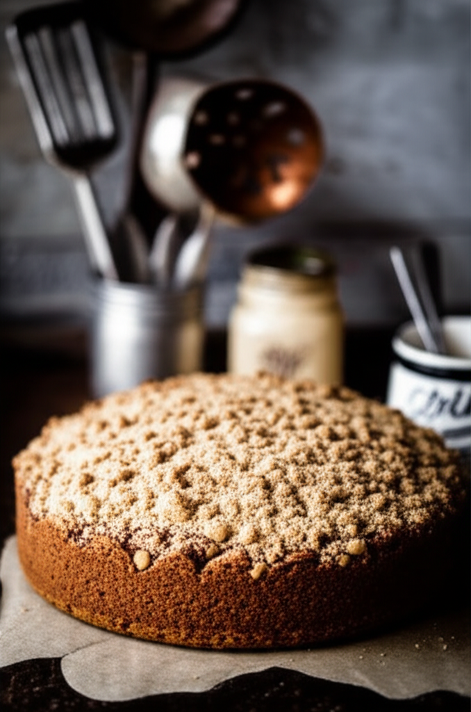 Chai Spice Coffee Cake on a plate with a cozy background