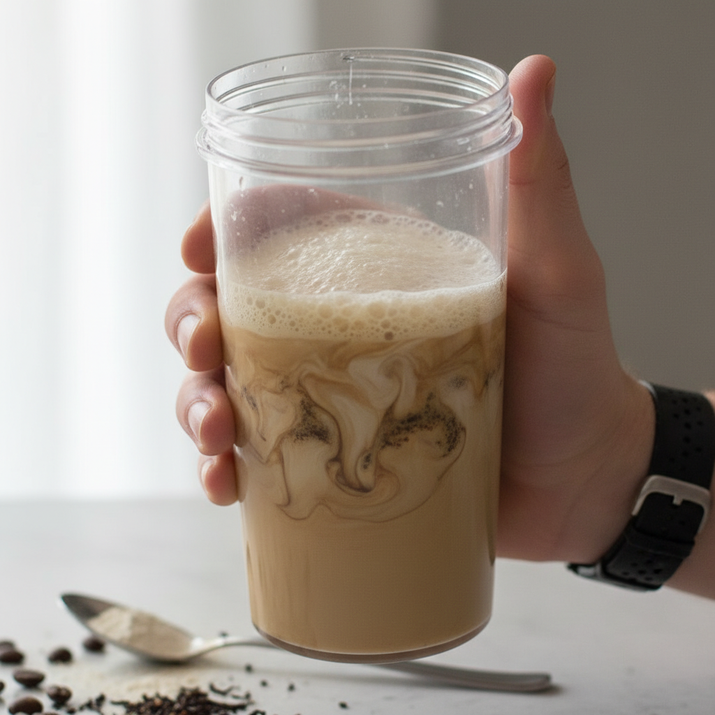 Blended chai spice protein coffee frothy and smooth