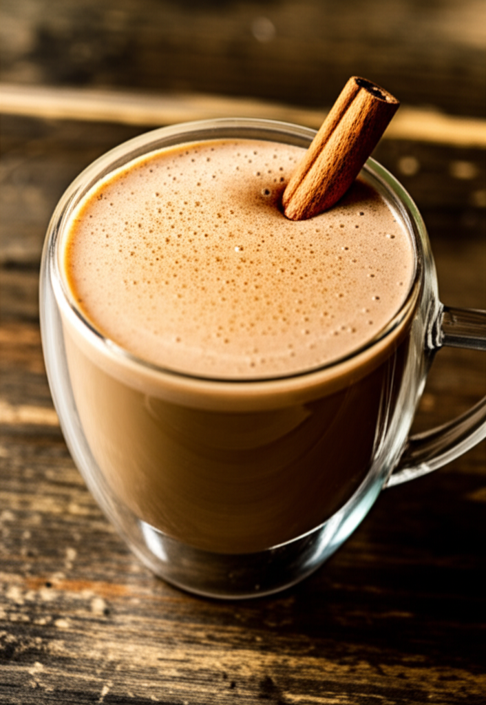 Cozy warming chai spice protein coffee in a mug