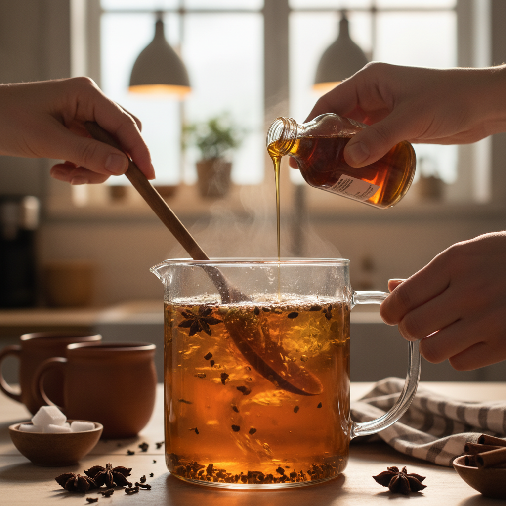 Mixing chai tea during brewing process