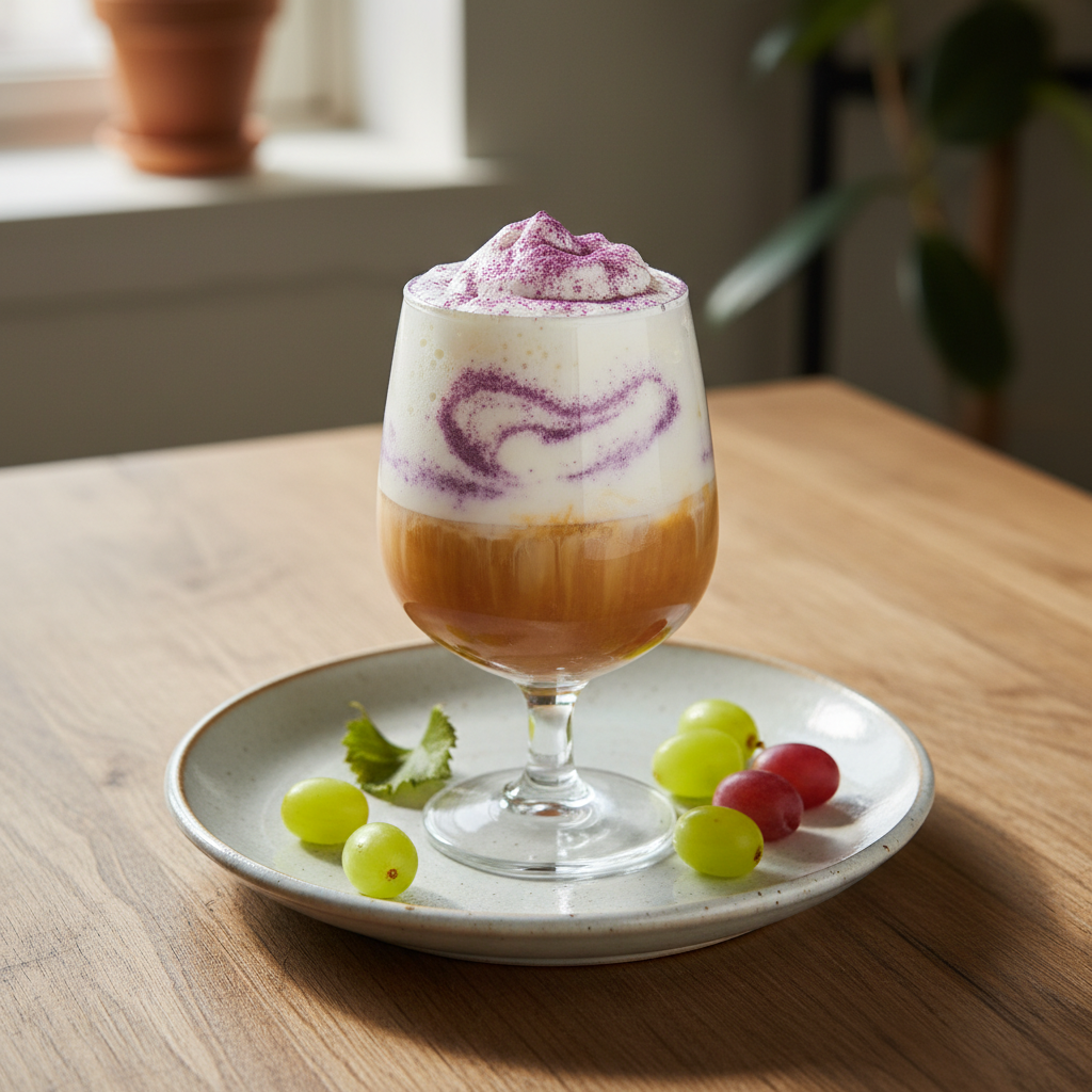 Finished Cheese Foam Grape Milk Tea with cheese foam topping