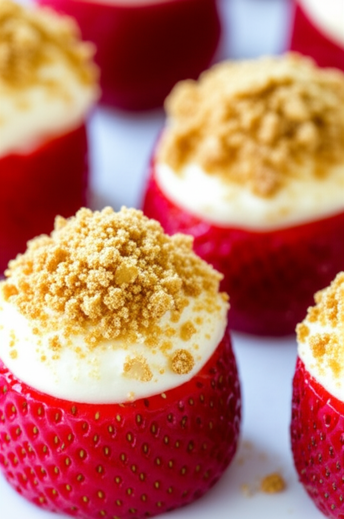 Cheesecake deviled strawberries on a plate with decorations