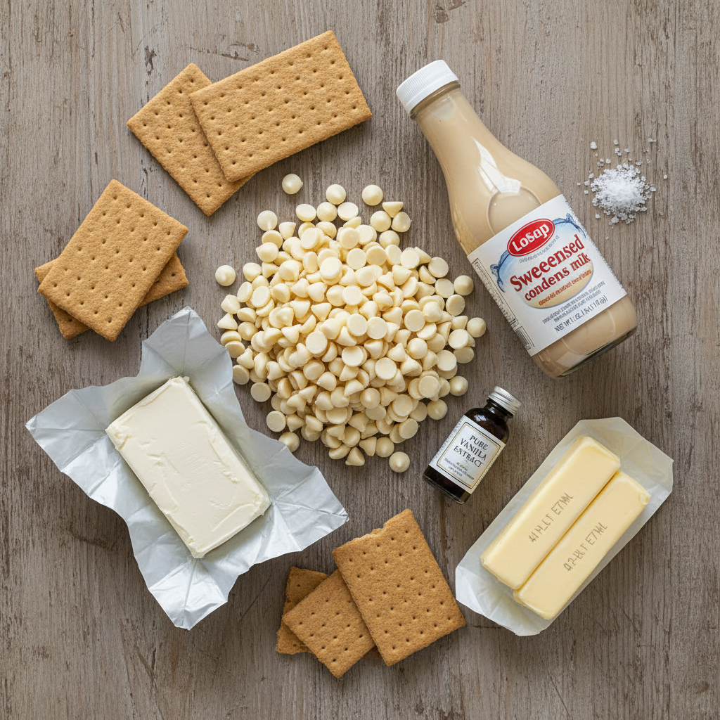Ingredients for cheesecake fudge laid out