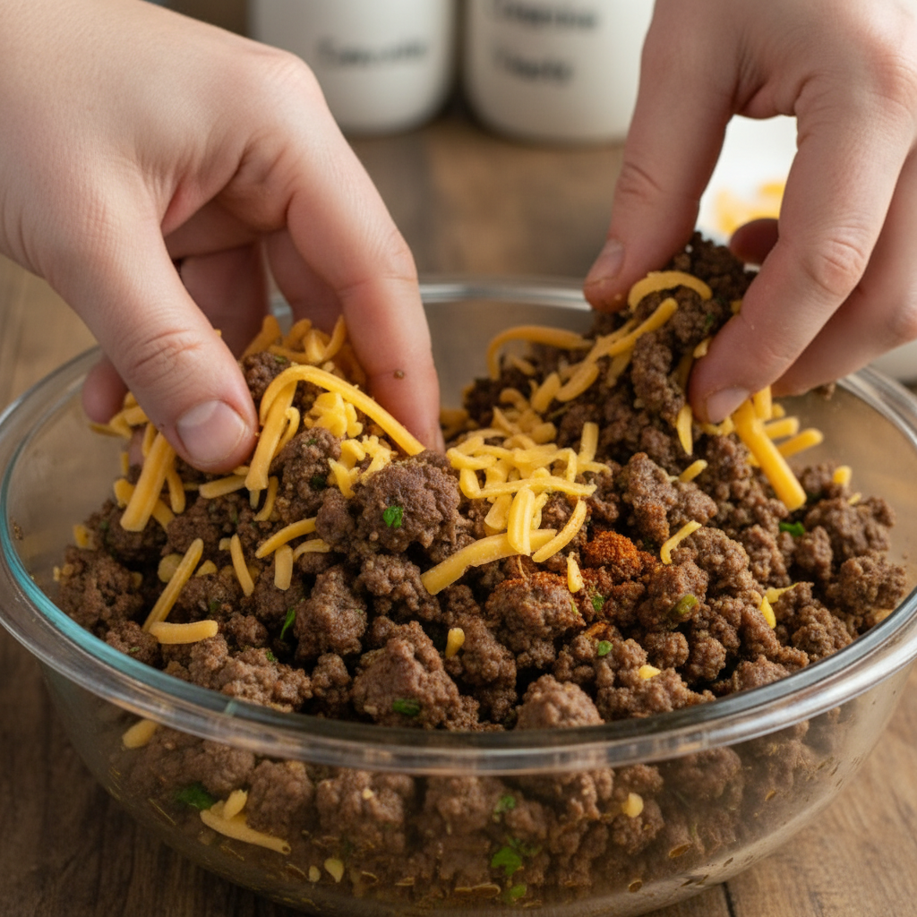 Cooked and seasoned beef in skillet
