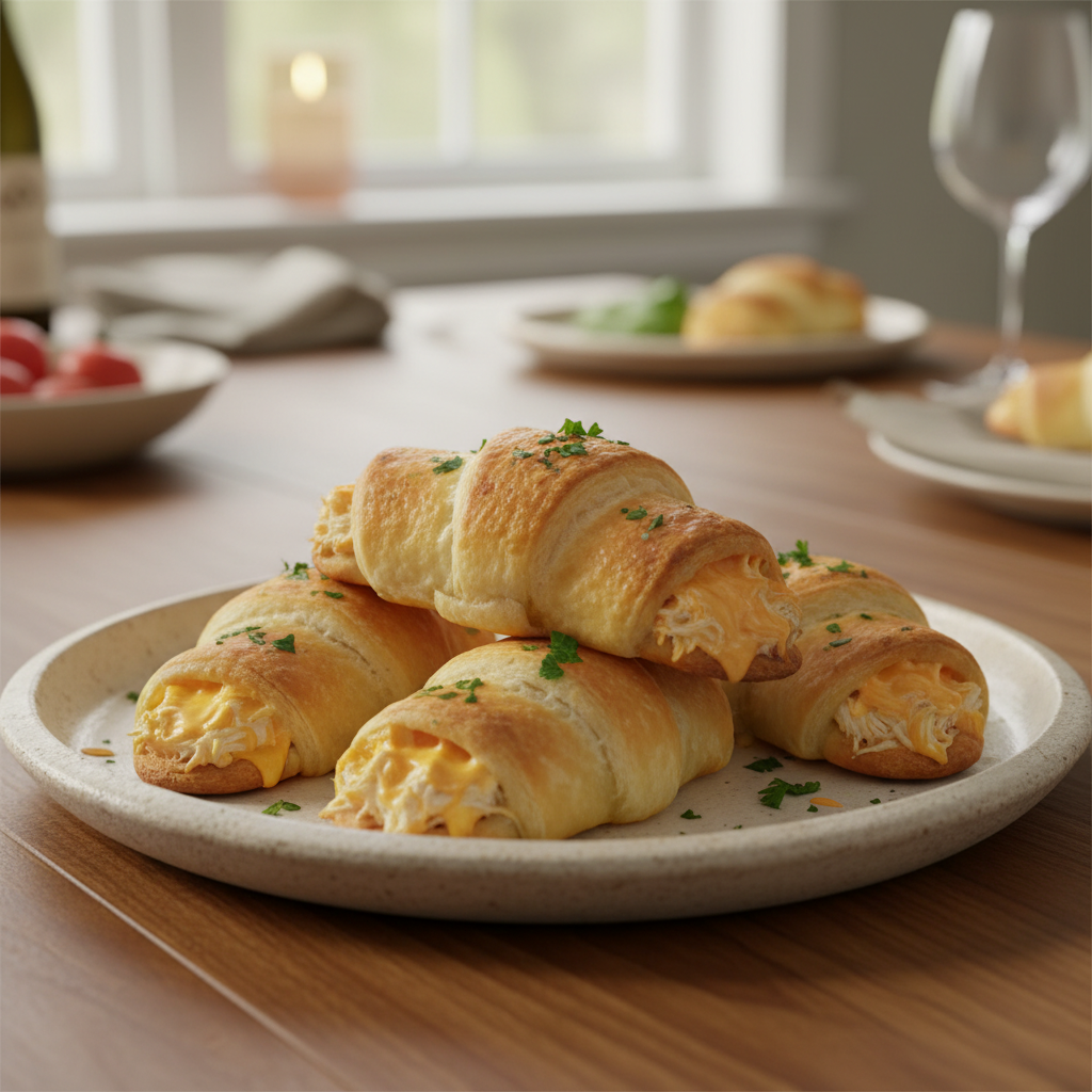 Baked Cheesy Chicken Crescent Rolls ready to serve