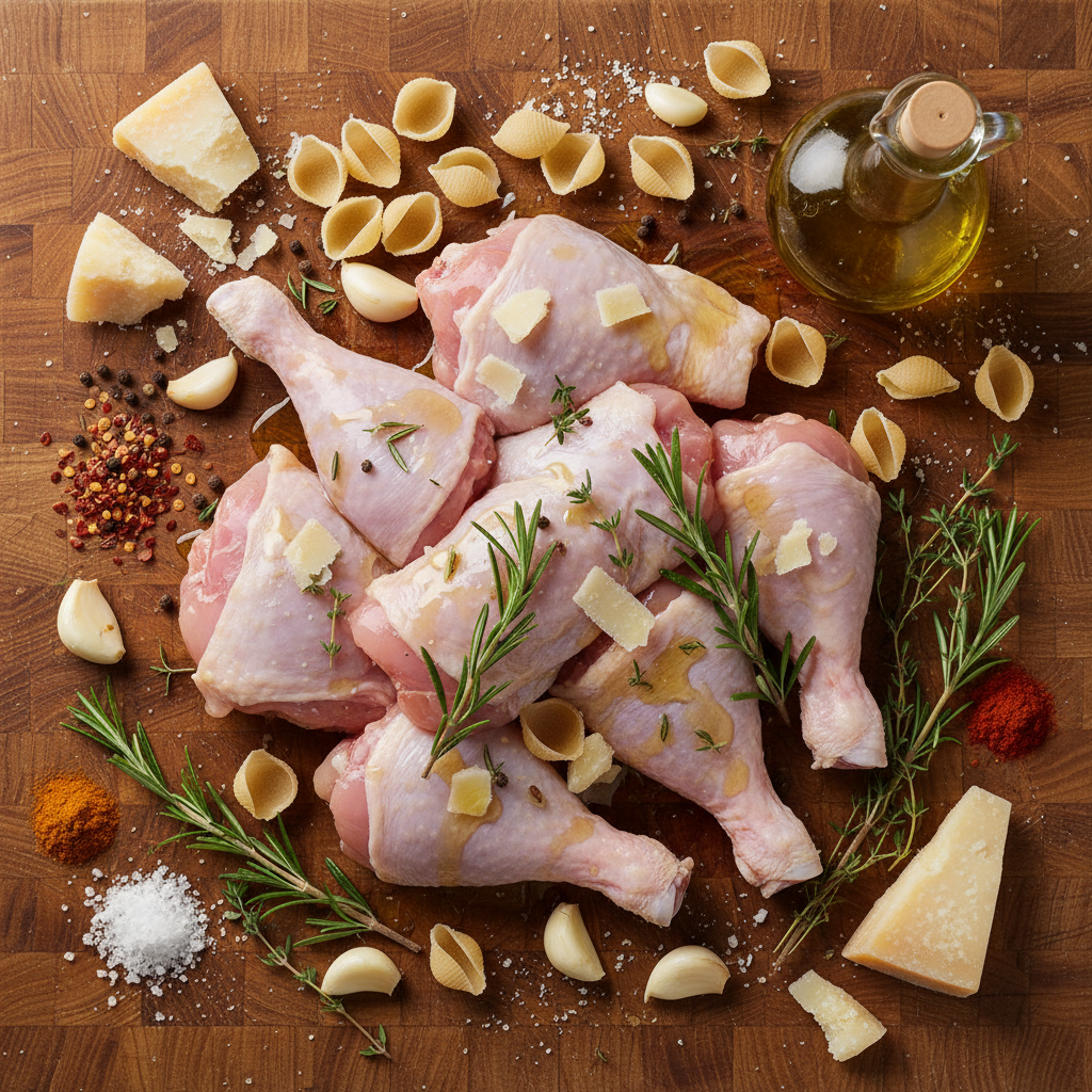 Ingredients for cheesy chicken pasta