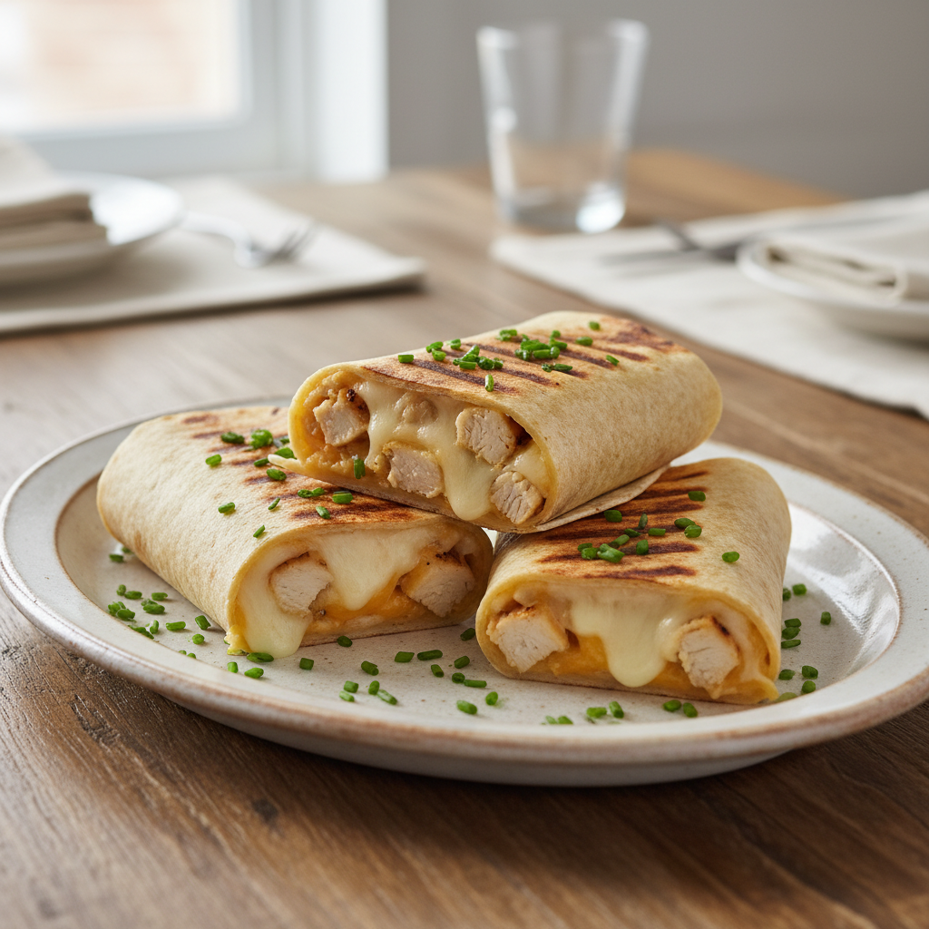 Ingredients for creating cheesy garlic chicken wraps spread on a table