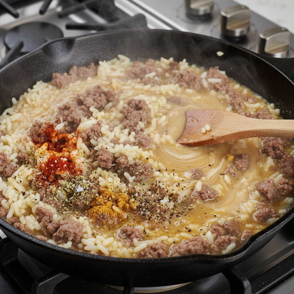 Simmering ingredients on the stove for casserole
