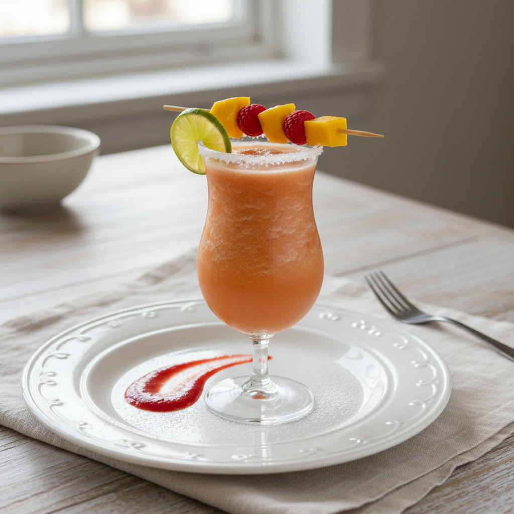 Mango Strawberry Daiquiri with skewered fruits