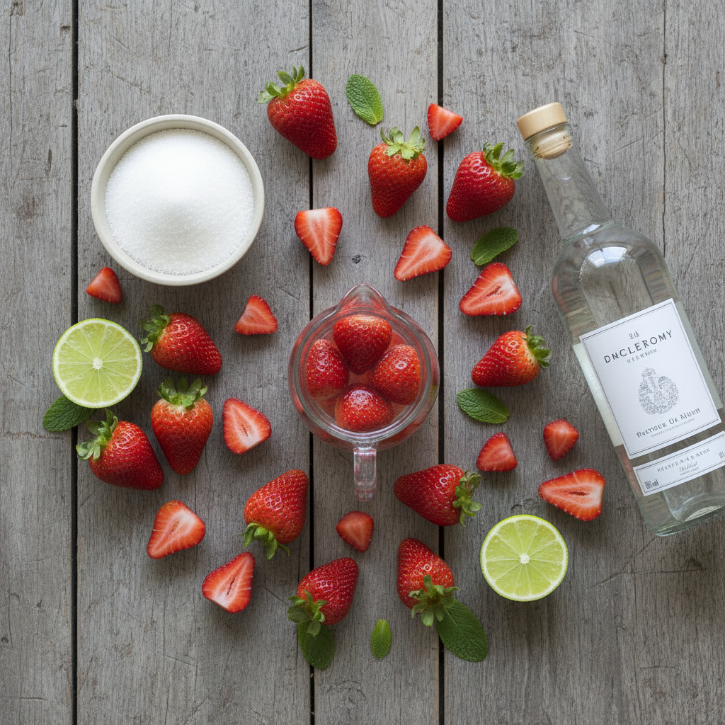 Fresh strawberries and daiquiri ingredients