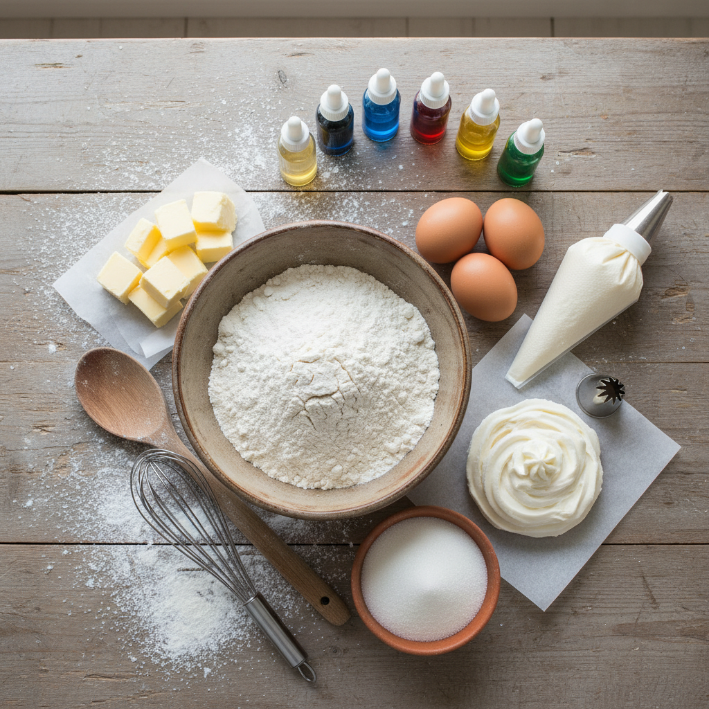 Ingredients for pastel swirl Easter cupcakes