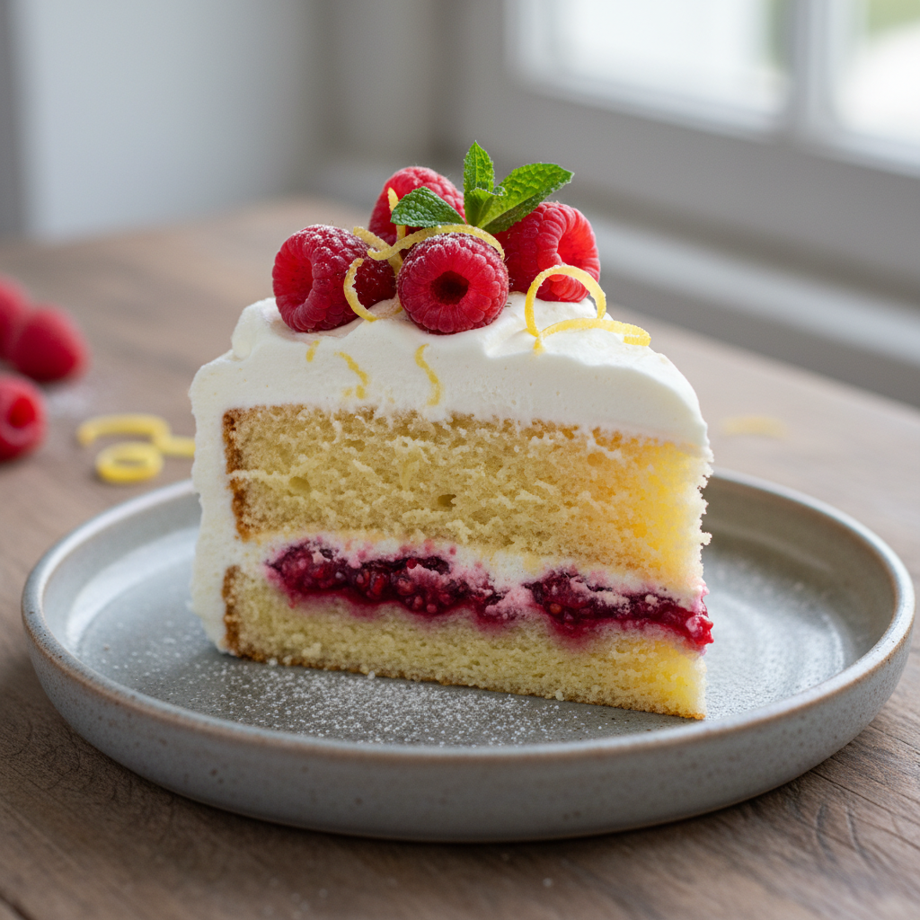 Assembled and decorated Lemon Raspberry Easter Cake