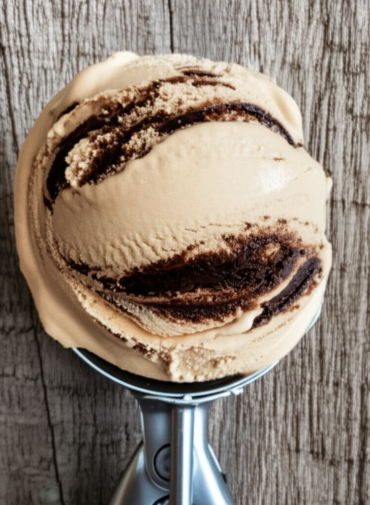 Various coffee ice creams in bowls and cups