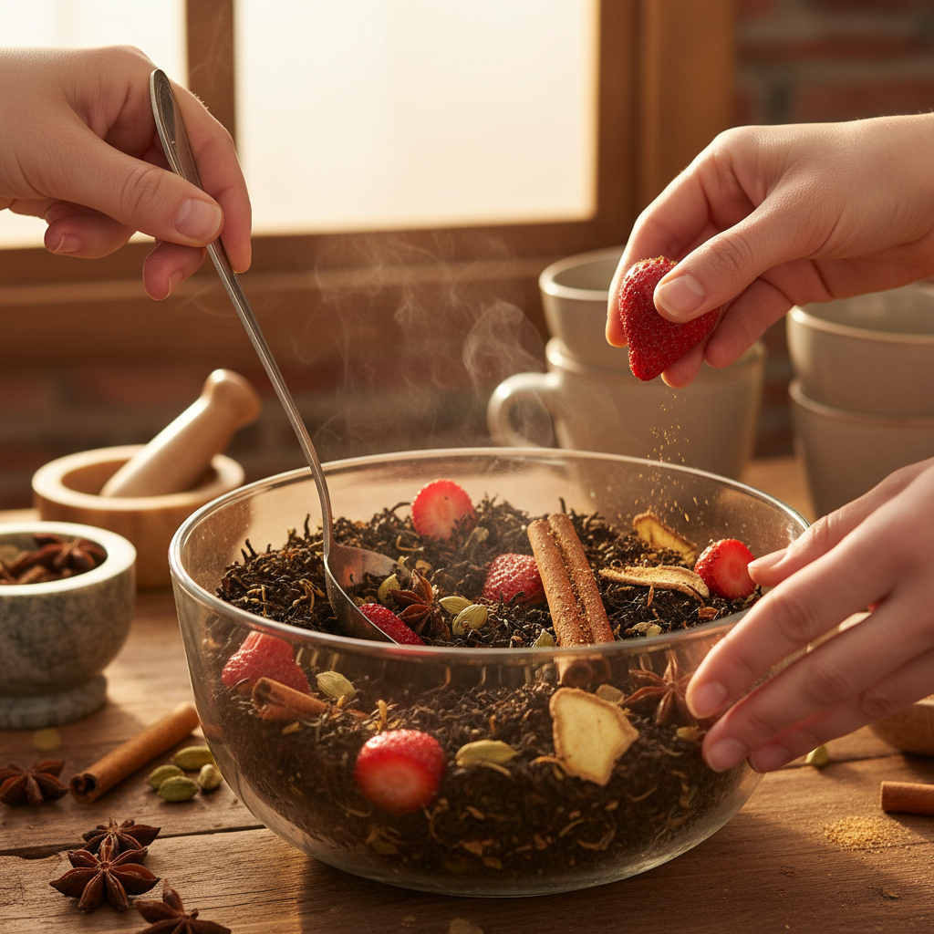 Strawberries and sweet chai ingredients for Sweet Strawberry Mistletoe Chai