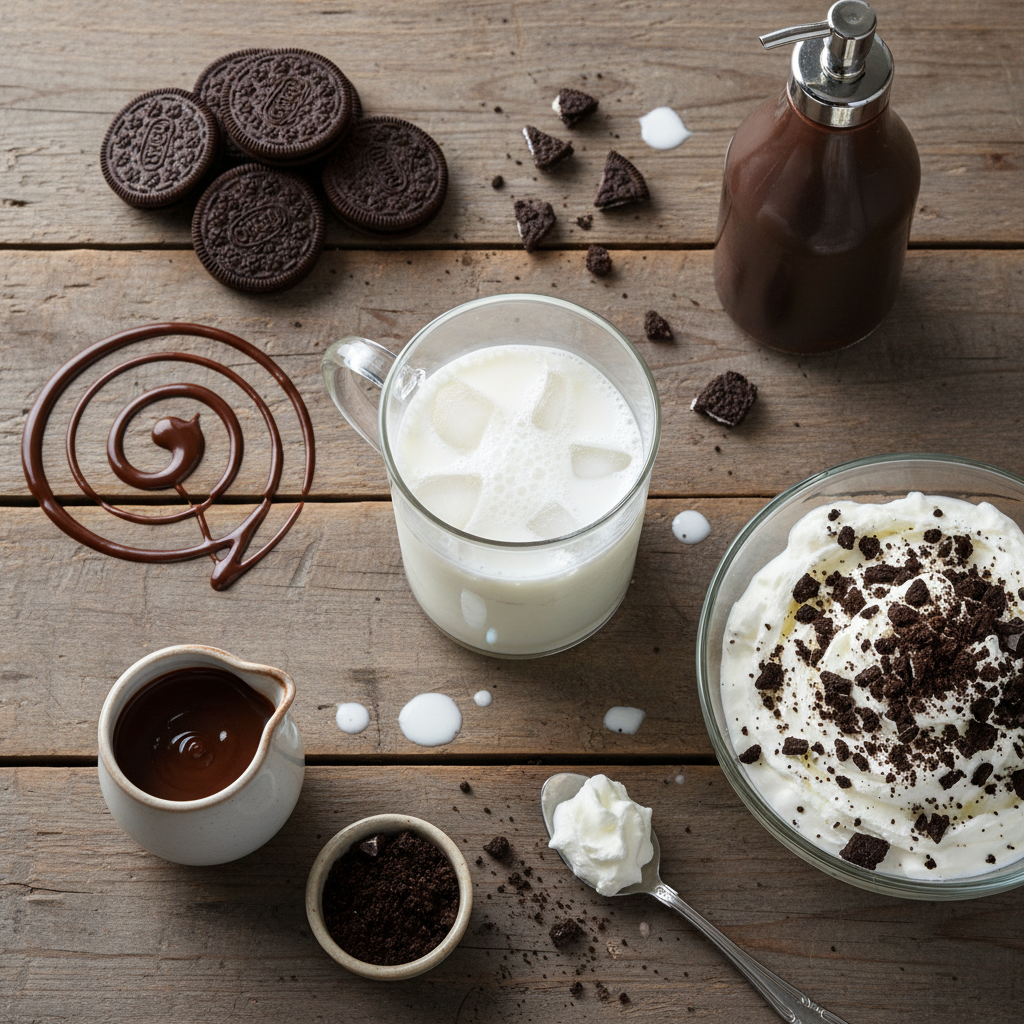 Ingredients for Mocha Cookie Crumble Blended drink