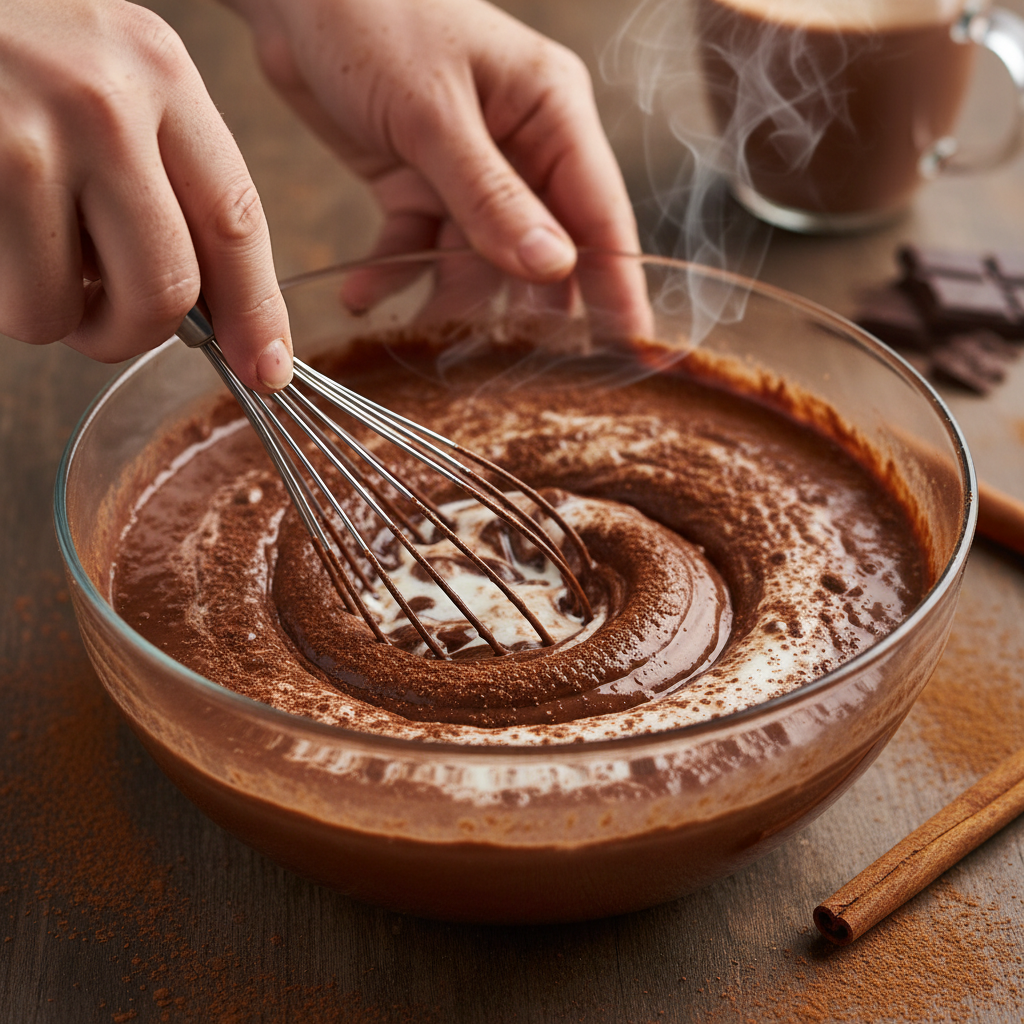 Chocolate cinnamon churro frappuccino preparation