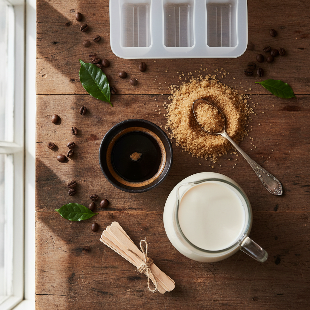 Ingredients for Brown Sugar Oat Milk Espresso Popsicles: espresso, brown sugar, oat milk