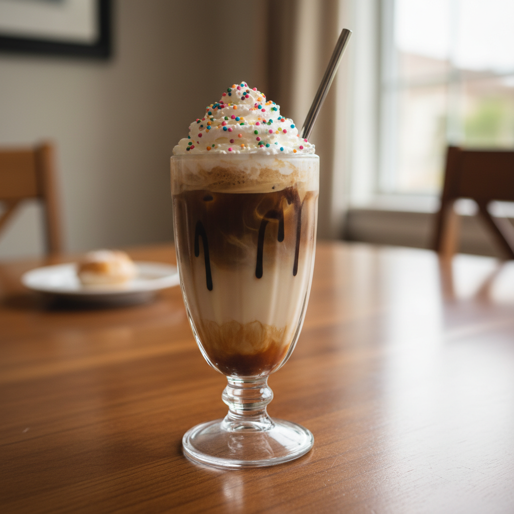 Various Dutch Bros iced coffee drinks with toppings