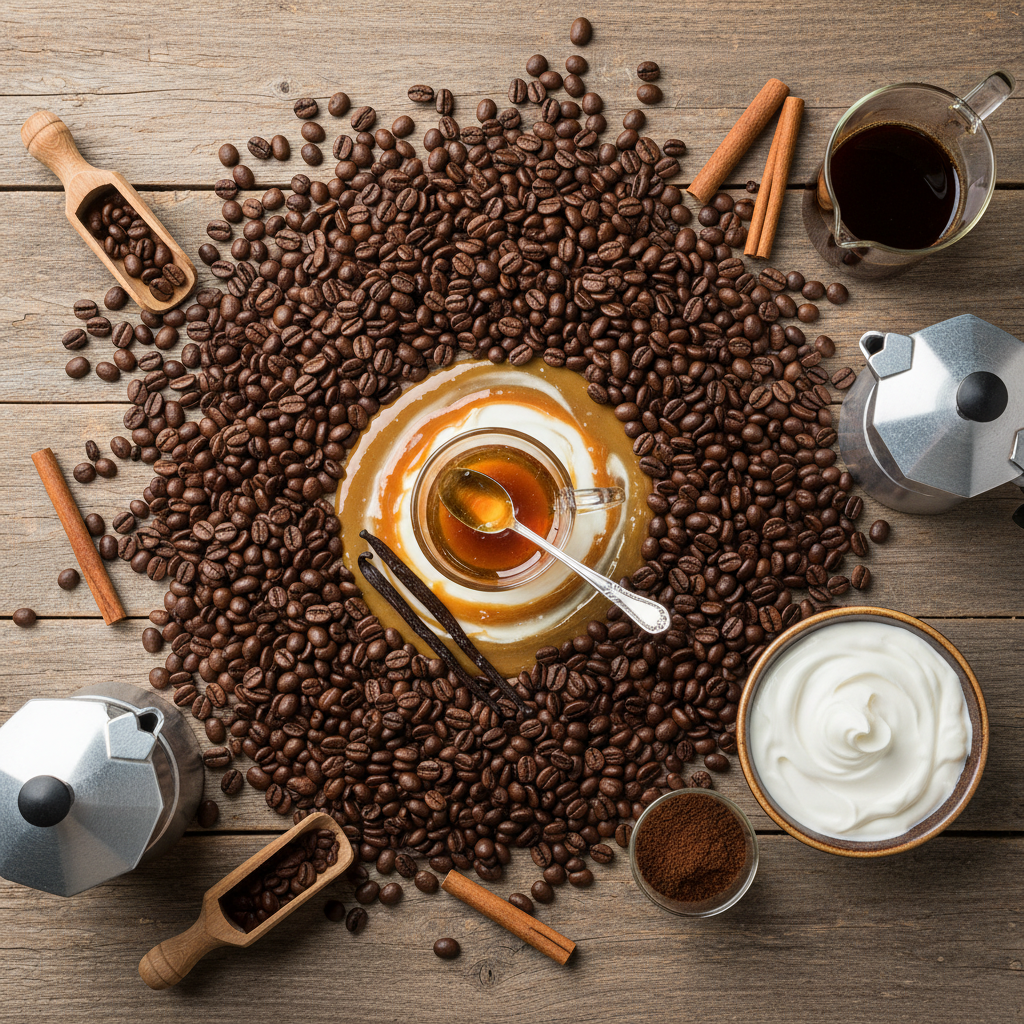 Assorted Dunkin' Donuts coffee drinks with ingredients