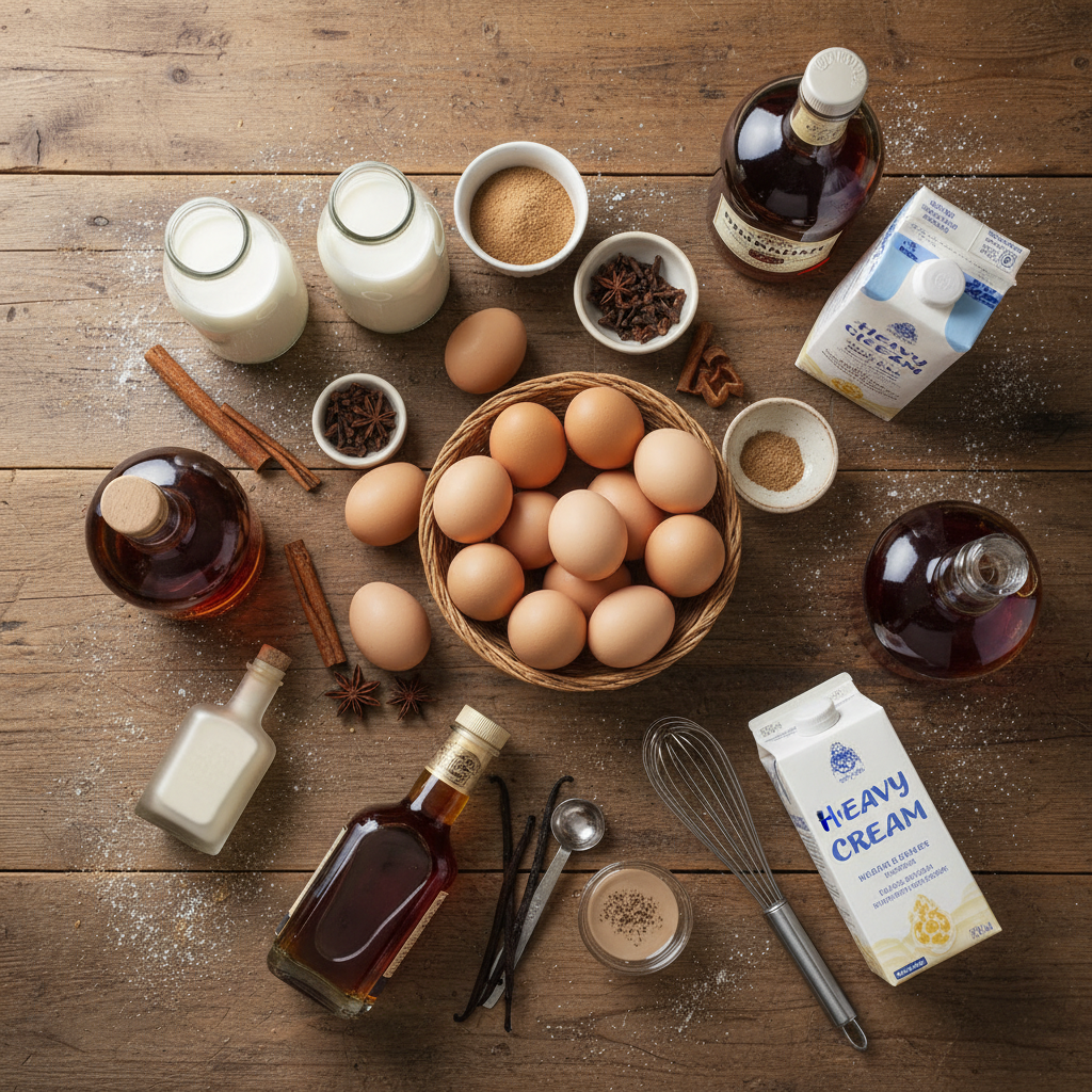 Ingredients for Christmas eggnog drinks