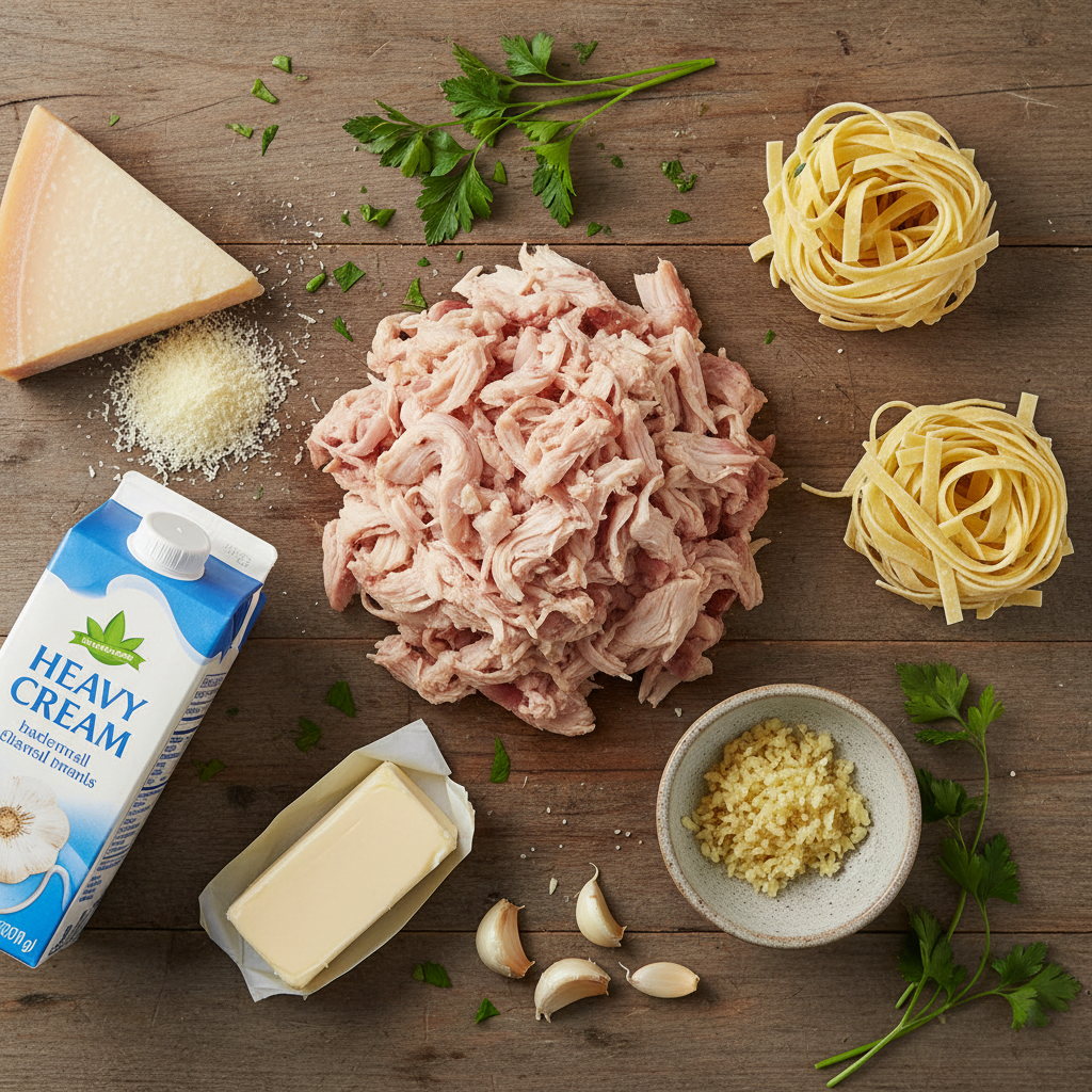 Ingredients for Creamy Chicken Alfredo Pasta