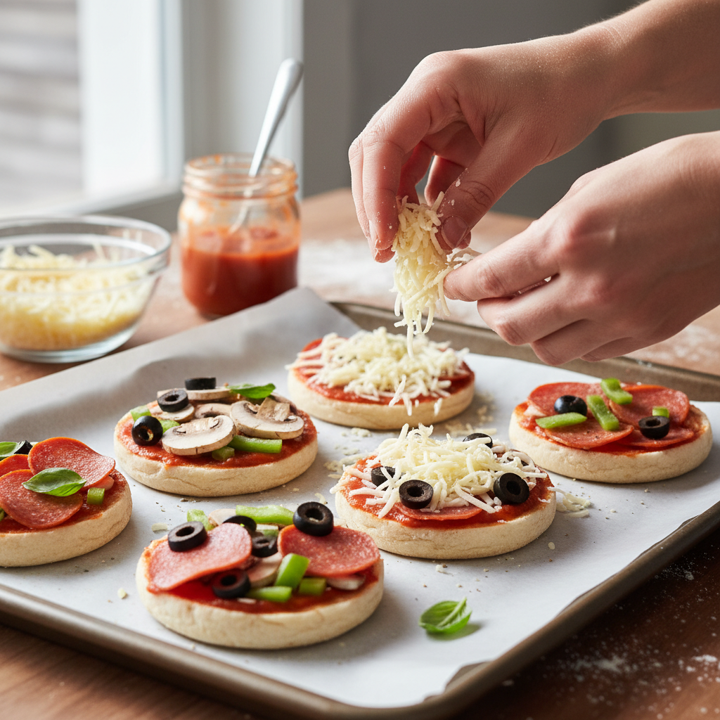 Freshly baked mini pizzas with garnish