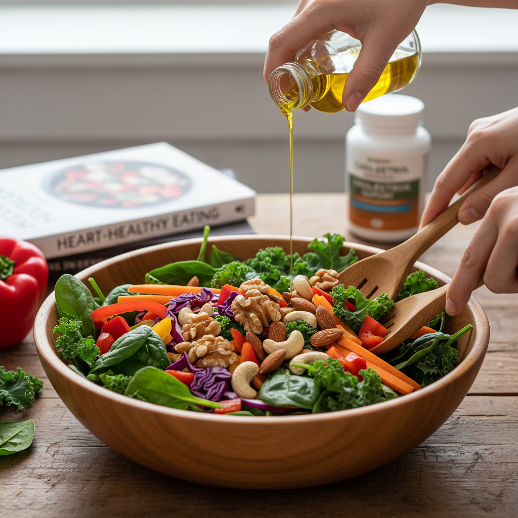 Cholesterol diet: includes healthy fats, limits bad fats and cholesterol, lots of fiber