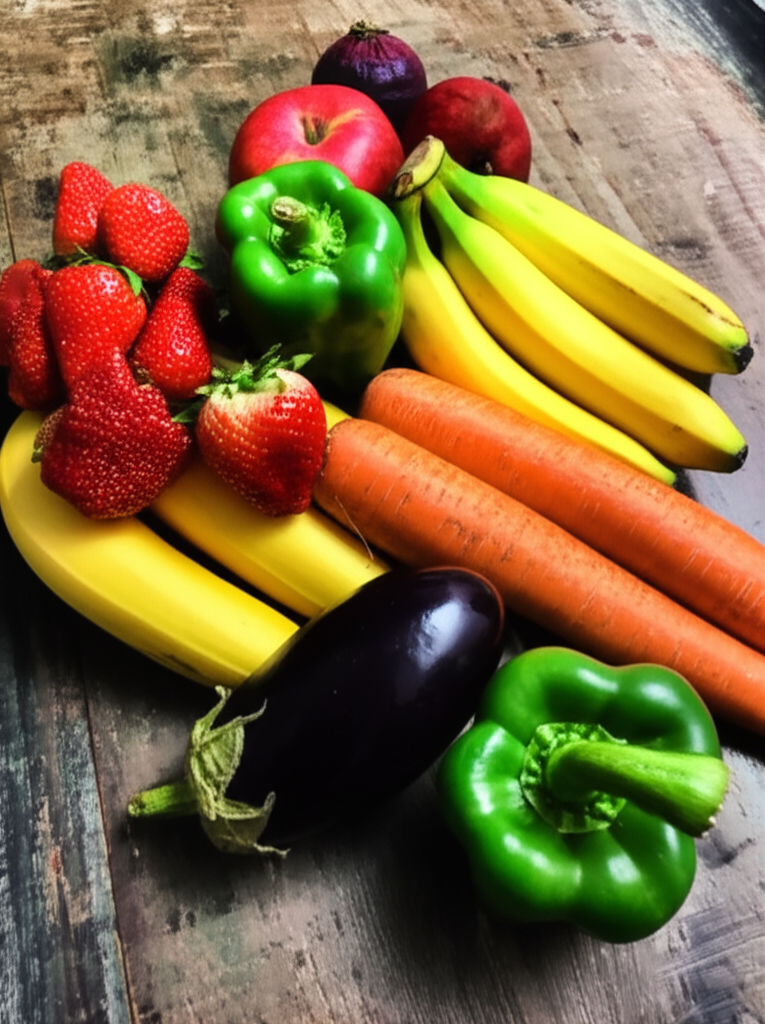 Healthy living concept with fresh fruits and vegetables