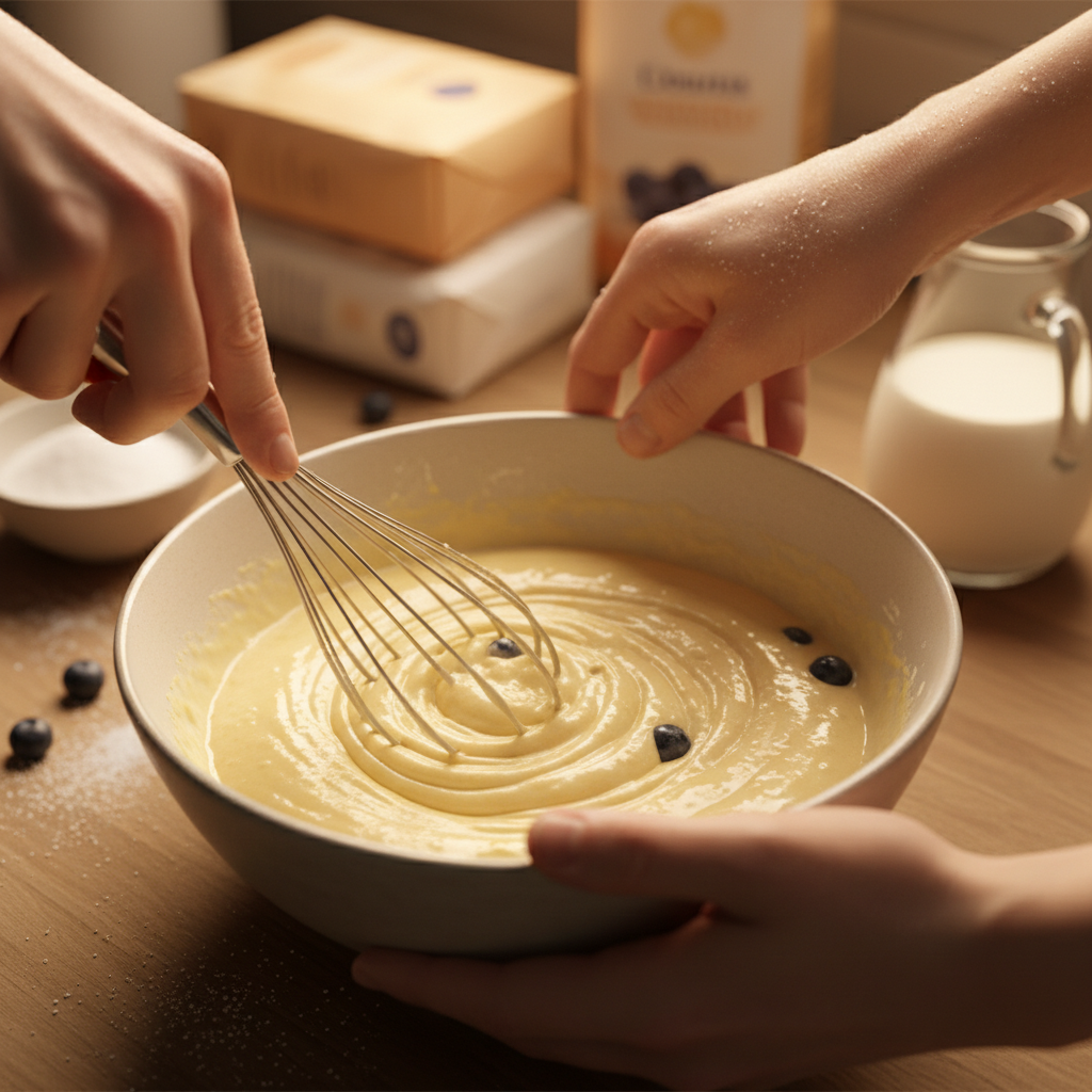 Mixing dry ingredients for pancakes