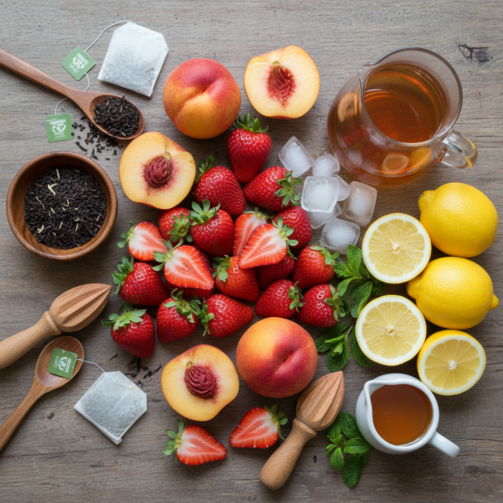 Summer Palmer drink with strawberries and peaches