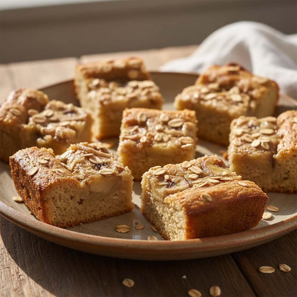 Cut banana bars cooling on a cooling rack