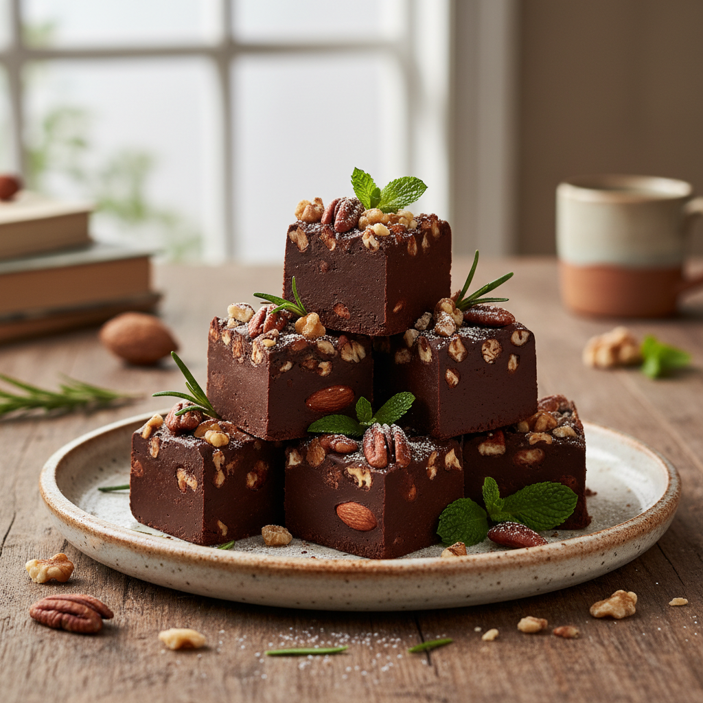 Assorted finished fudge bars on a dessert table