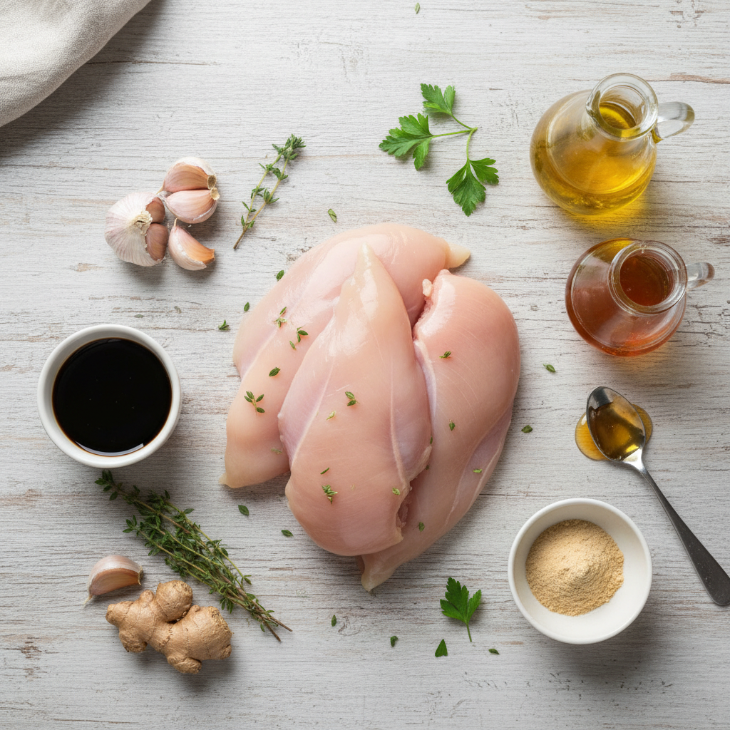 Ingredients for ginger garlic teriyaki marinade