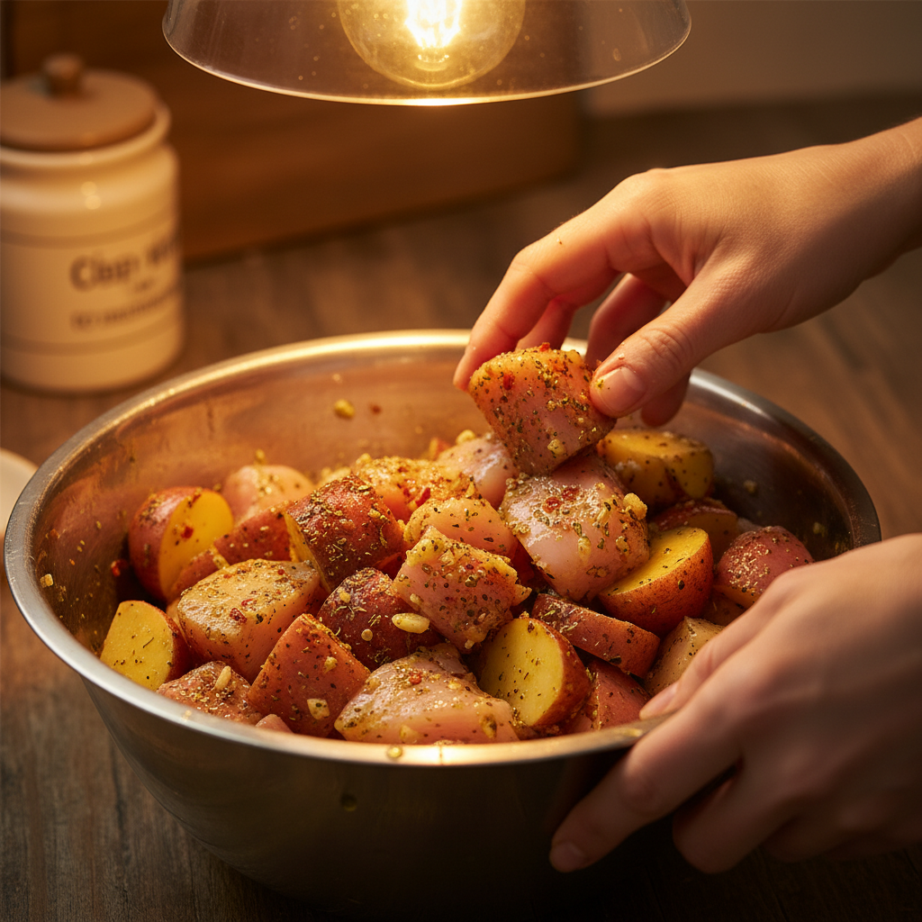 Marinate chicken breasts with spices and lemon juice