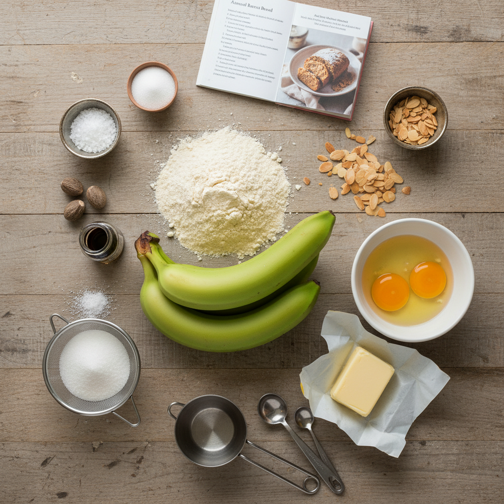 Ingredients for Banana Bread and Almond Topping