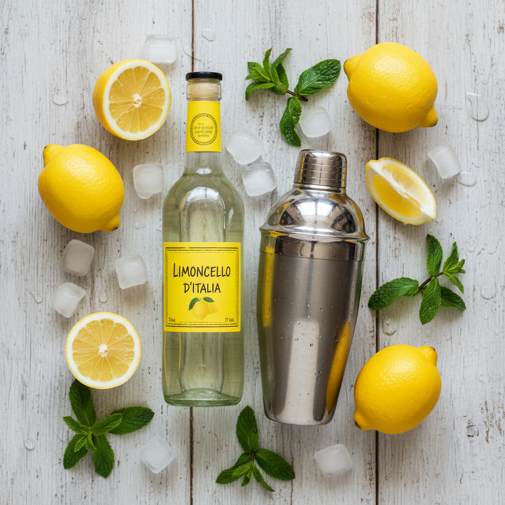 Ingredients for Amalfi Martini on table