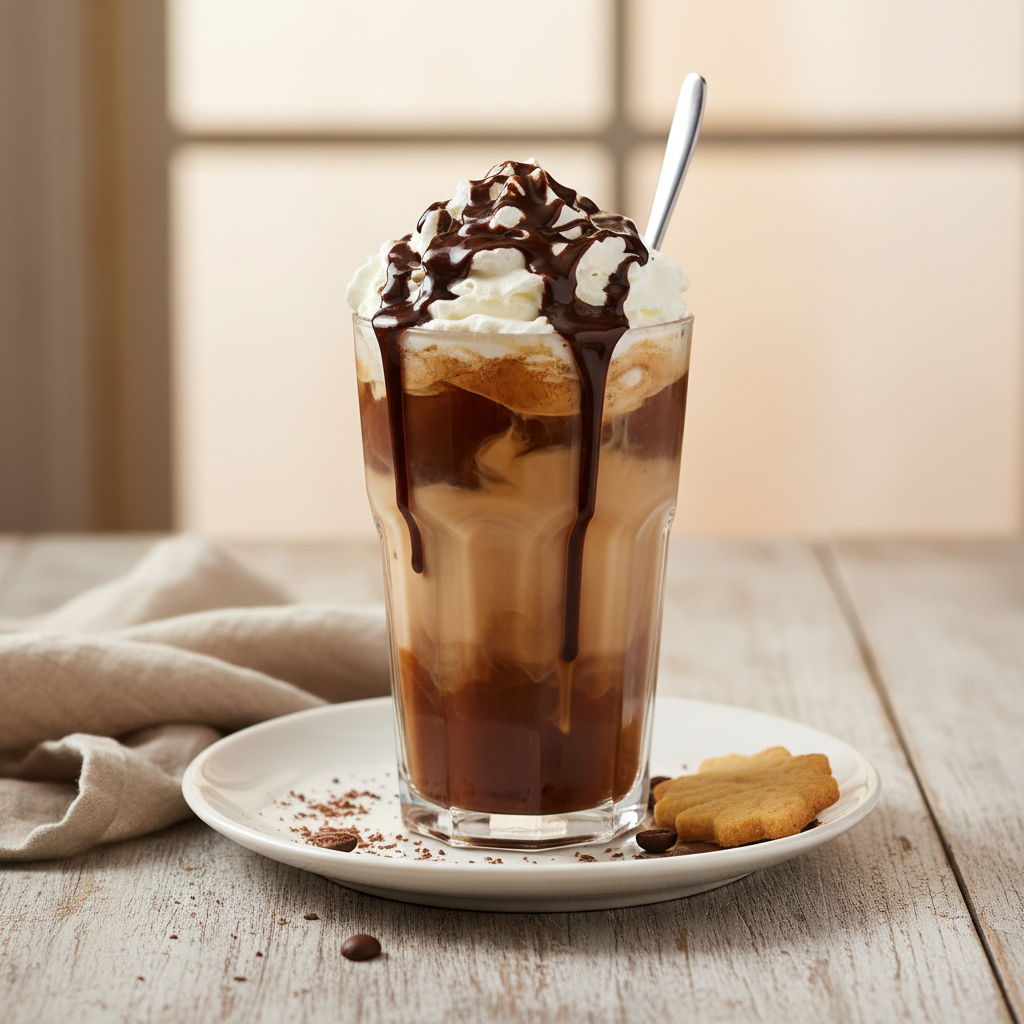 Various iced brunette coffee drinks assortment