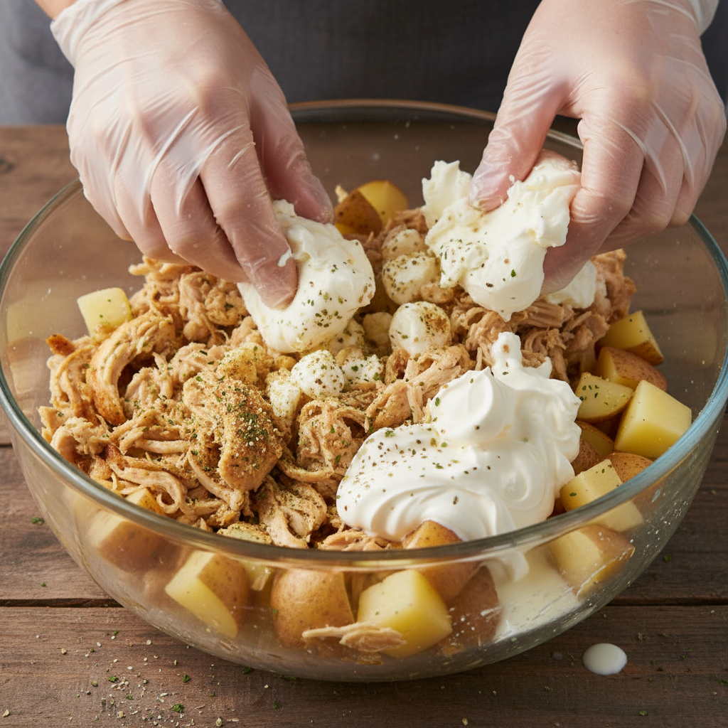 Mixing cream cheese base for Crack Chicken Casserole