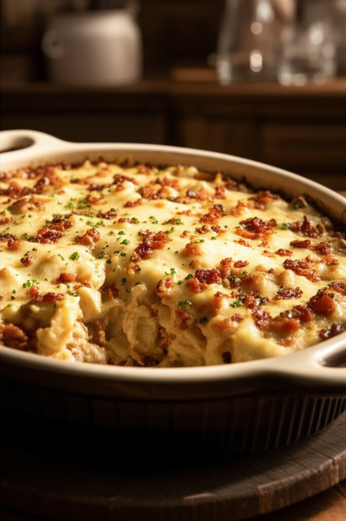 Cozy homemade Crack Chicken Casserole dish