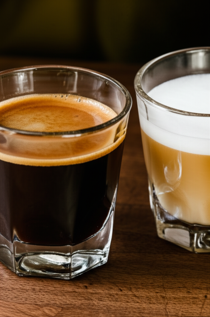 Americano and Cortado coffee cups comparison