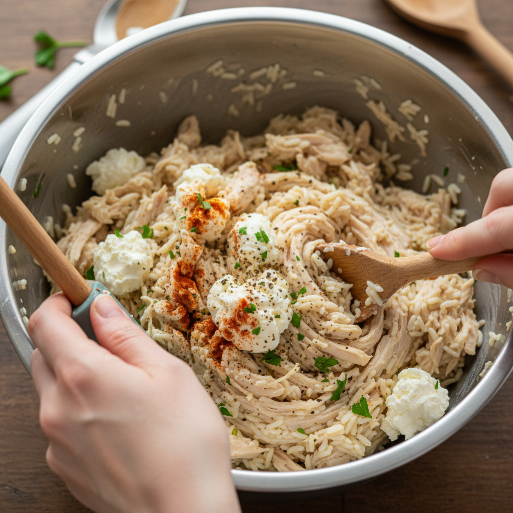 Combining ingredients in a bowl