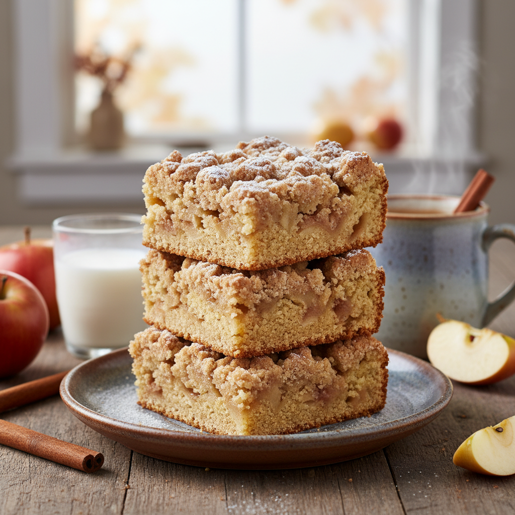 Baked apple cinnamon coffee cake cooling on counter