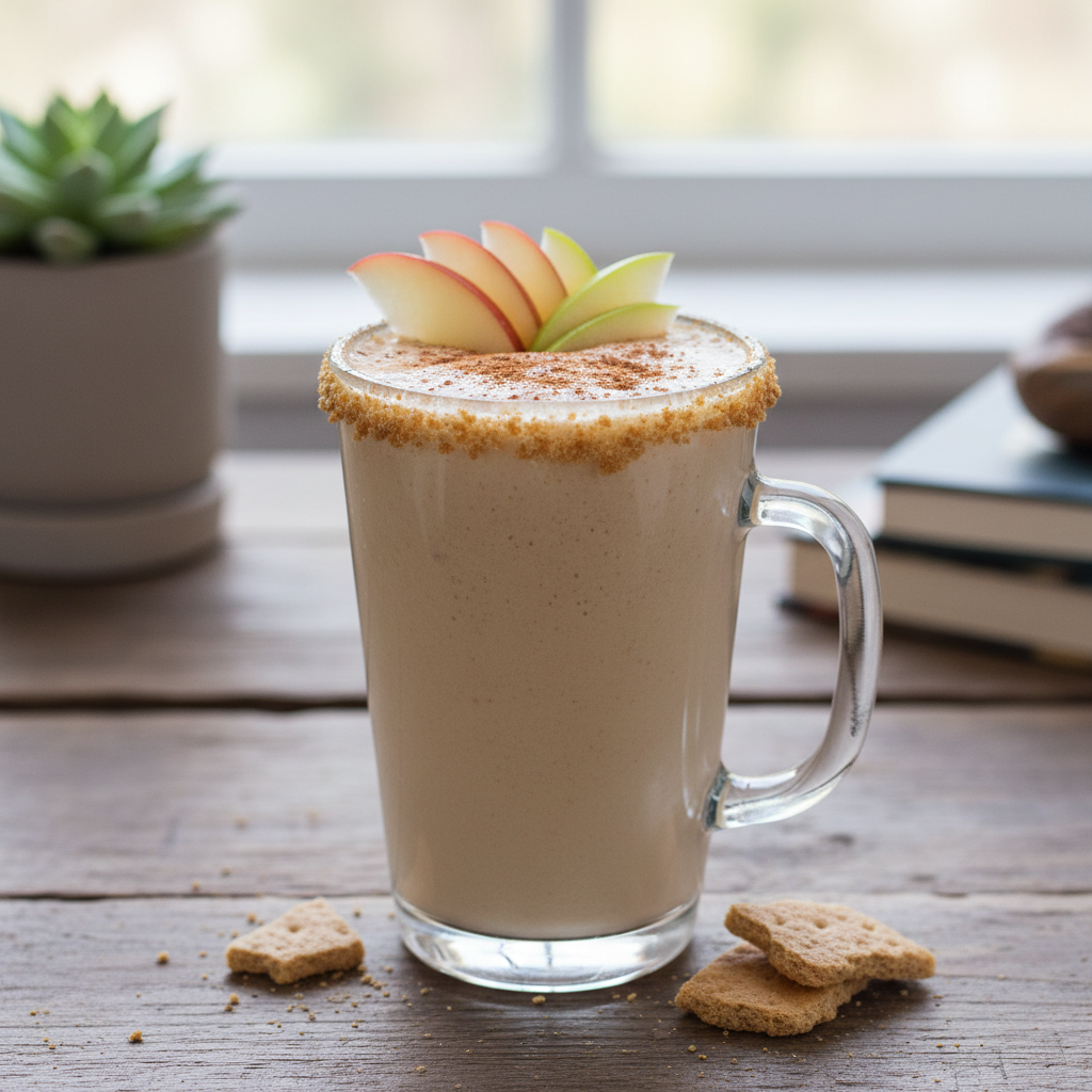 Finished apple pie cinnamon protein smoothie ready to enjoy