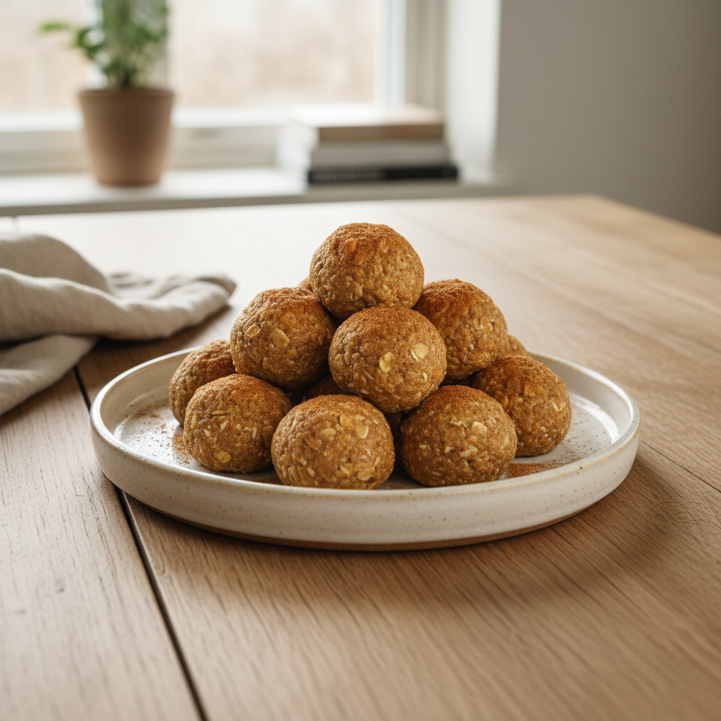 Apple Pie Protein Balls served with drinks and snacks