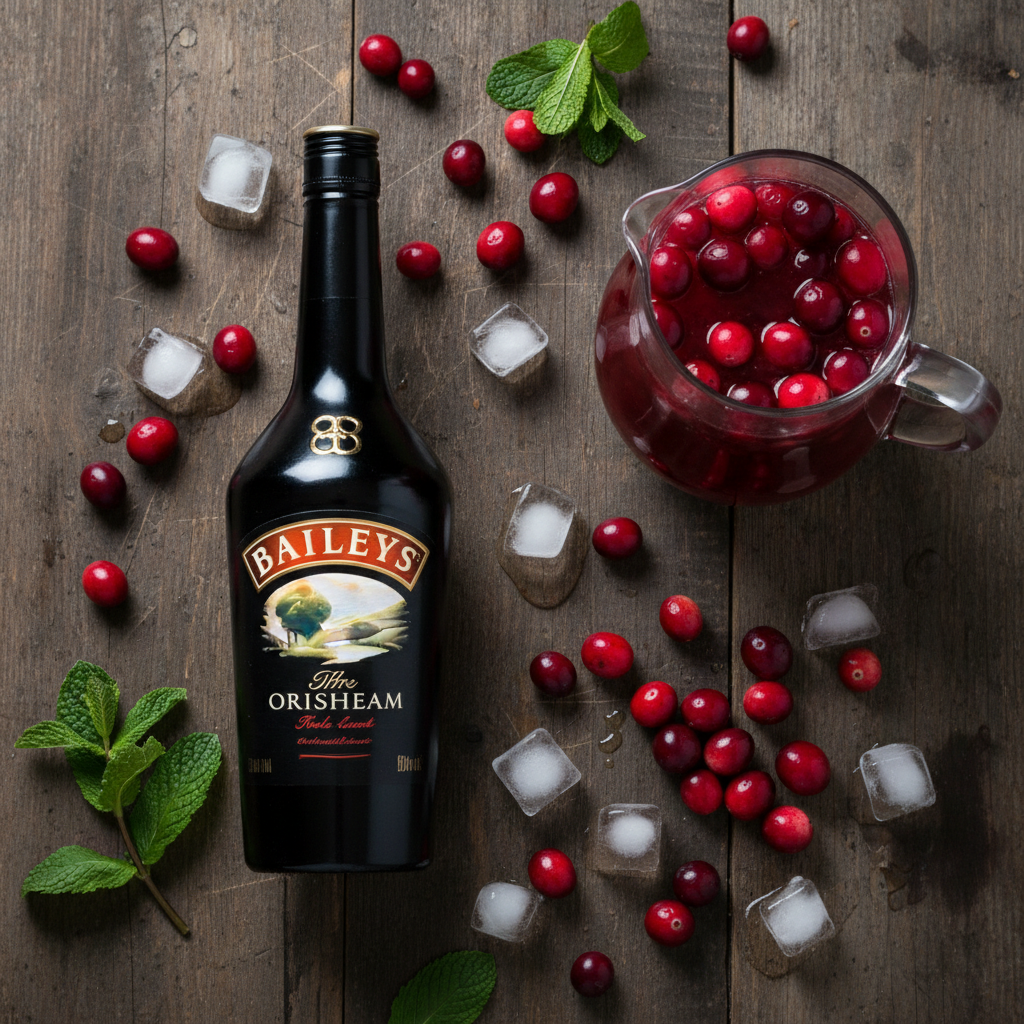 Ingredients for Baileys and cranberry juice cocktail