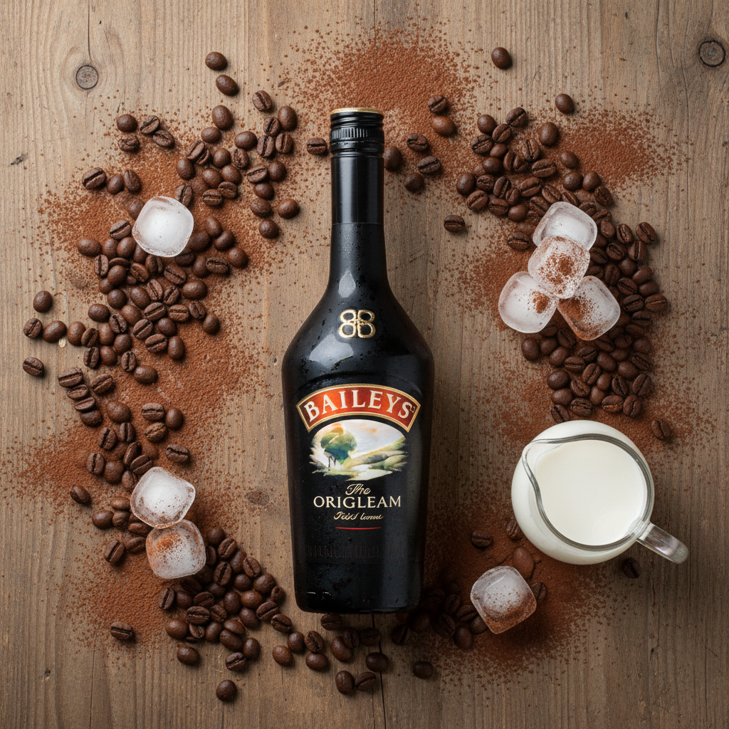 Ingredients and tools for Baileys Iced Coffee