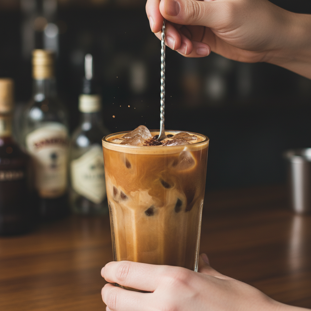 Mixing Baileys Iced Coffee